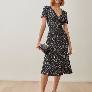 EUC Reformation Black and White Floral Locklin Dress 8 Midi Worn 1x